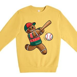 Funny Gingerbread Playing Baseball Christmas Lights Xmas Pjs Premium Crewneck Sweatshirt