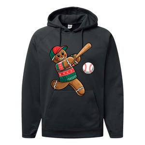 Funny Gingerbread Playing Baseball Christmas Lights Xmas Pjs Performance Fleece Hoodie