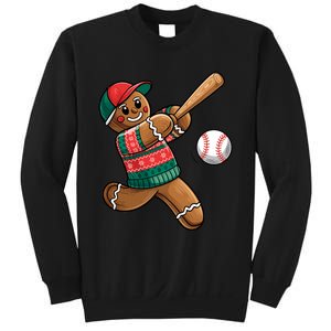 Funny Gingerbread Playing Baseball Christmas Lights Xmas Pjs Sweatshirt