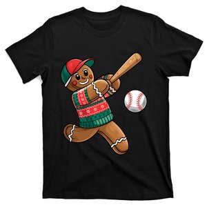 Funny Gingerbread Playing Baseball Christmas Lights Xmas Pjs T-Shirt