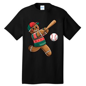 Funny Gingerbread Playing Baseball Christmas Lights Xmas Pjs Tall T-Shirt