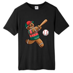 Funny Gingerbread Playing Baseball Christmas Lights Xmas Pjs Tall Fusion ChromaSoft Performance T-Shirt