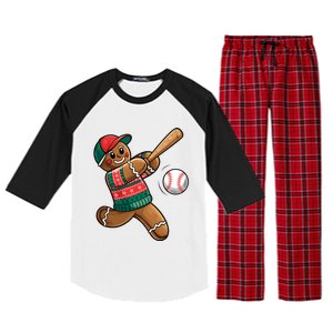 Funny Gingerbread Playing Baseball Christmas Lights Xmas Pjs Raglan Sleeve Pajama Set