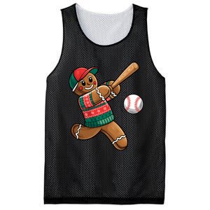 Funny Gingerbread Playing Baseball Christmas Lights Xmas Pjs Mesh Reversible Basketball Jersey Tank