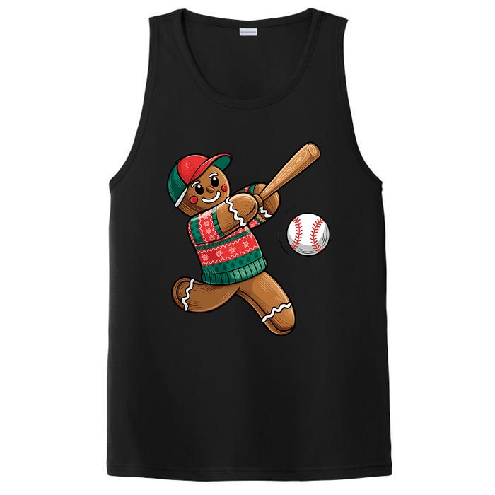 Funny Gingerbread Playing Baseball Christmas Lights Xmas Pjs PosiCharge Competitor Tank