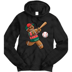 Funny Gingerbread Playing Baseball Christmas Lights Xmas Pjs Tie Dye Hoodie