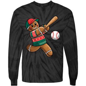 Funny Gingerbread Playing Baseball Christmas Lights Xmas Pjs Tie-Dye Long Sleeve Shirt