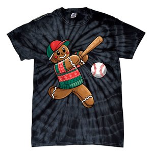 Funny Gingerbread Playing Baseball Christmas Lights Xmas Pjs Tie-Dye T-Shirt