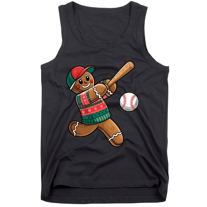 Funny Gingerbread Playing Baseball Christmas Lights Xmas Pjs Tank Top