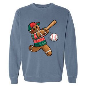 Funny Gingerbread Playing Baseball Christmas Lights Xmas Pjs Garment-Dyed Sweatshirt