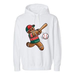 Funny Gingerbread Playing Baseball Christmas Lights Xmas Pjs Garment-Dyed Fleece Hoodie