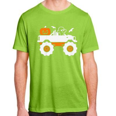 Funny Ghost Pumpkin Riding Monster Truck Lazy Halloween Costume Adult ChromaSoft Performance T-Shirt