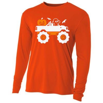 Funny Ghost Pumpkin Riding Monster Truck Lazy Halloween Costume Cooling Performance Long Sleeve Crew