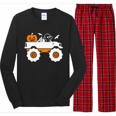 Funny Ghost Pumpkin Riding Monster Truck Lazy Halloween Costume Long Sleeve Pajama Set