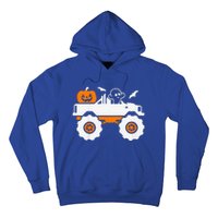 Funny Ghost Pumpkin Riding Monster Truck Lazy Halloween Costume Hoodie