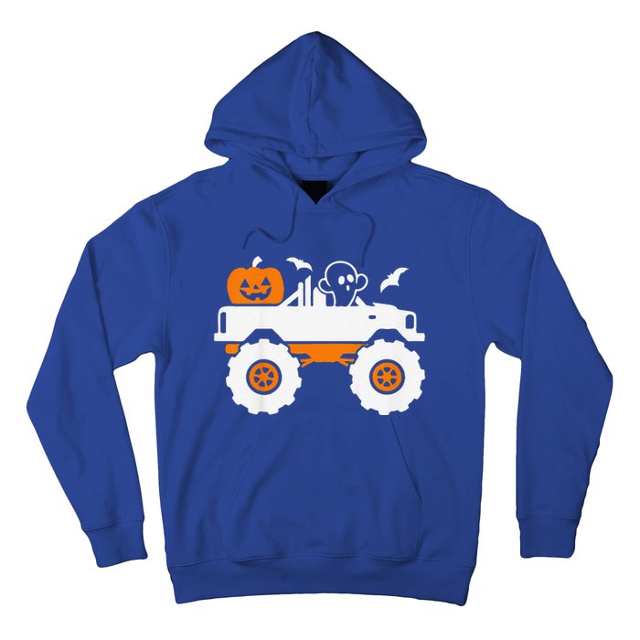 Funny Ghost Pumpkin Riding Monster Truck Lazy Halloween Costume Hoodie