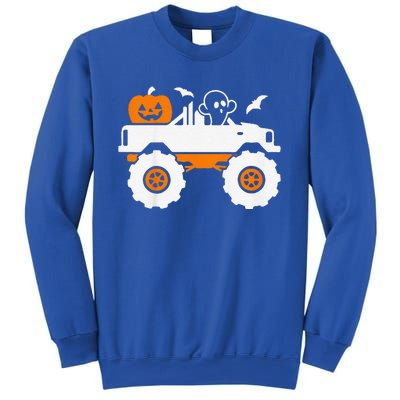 Funny Ghost Pumpkin Riding Monster Truck Lazy Halloween Costume Sweatshirt