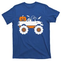 Funny Ghost Pumpkin Riding Monster Truck Lazy Halloween Costume T-Shirt