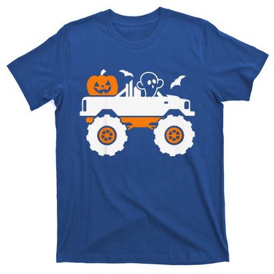 Funny Ghost Pumpkin Riding Monster Truck Lazy Halloween Costume T-Shirt