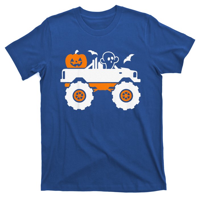 Funny Ghost Pumpkin Riding Monster Truck Lazy Halloween Costume T-Shirt