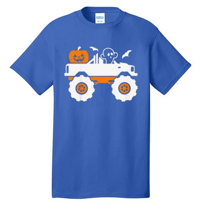 Funny Ghost Pumpkin Riding Monster Truck Lazy Halloween Costume Tall T-Shirt