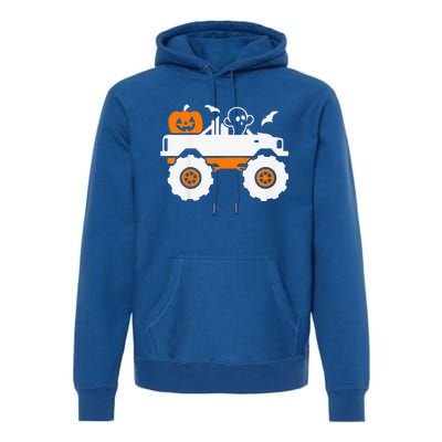 Funny Ghost Pumpkin Riding Monster Truck Lazy Halloween Costume Premium Hoodie