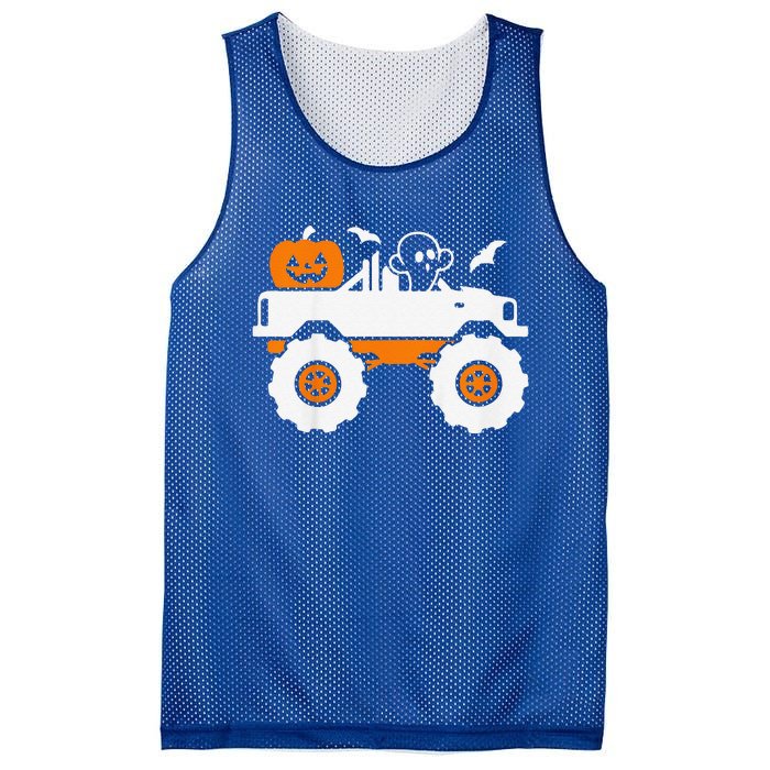 Funny Ghost Pumpkin Riding Monster Truck Lazy Halloween Costume Mesh Reversible Basketball Jersey Tank