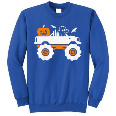 Funny Ghost Pumpkin Riding Monster Truck Lazy Halloween Costume Tall Sweatshirt