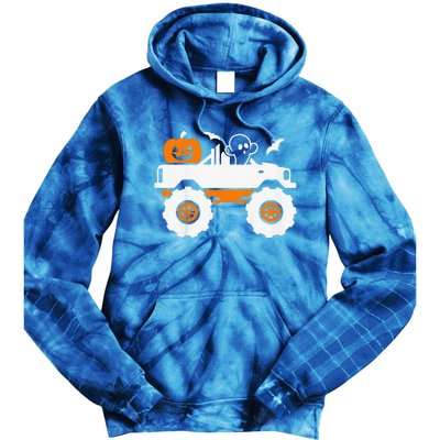 Funny Ghost Pumpkin Riding Monster Truck Lazy Halloween Costume Tie Dye Hoodie