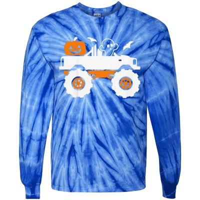 Funny Ghost Pumpkin Riding Monster Truck Lazy Halloween Costume Tie-Dye Long Sleeve Shirt