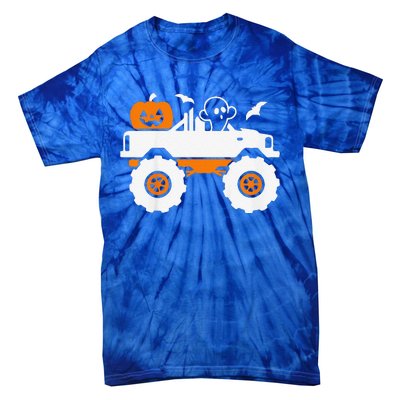 Funny Ghost Pumpkin Riding Monster Truck Lazy Halloween Costume Tie-Dye T-Shirt