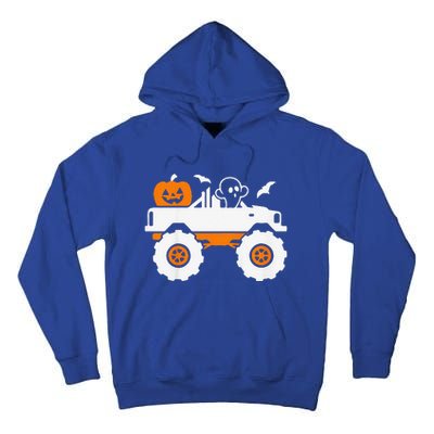 Funny Ghost Pumpkin Riding Monster Truck Lazy Halloween Costume Tall Hoodie