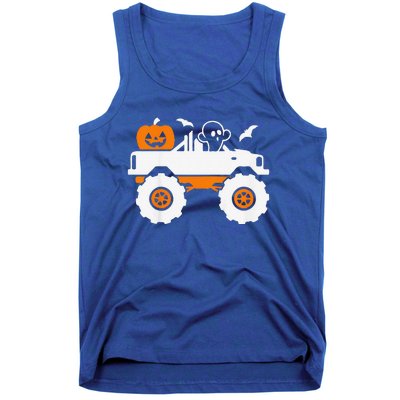 Funny Ghost Pumpkin Riding Monster Truck Lazy Halloween Costume Tank Top