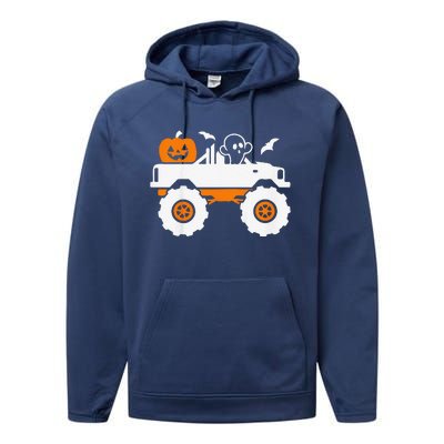 Funny Ghost Pumpkin Riding Monster Truck Lazy Halloween Costume Performance Fleece Hoodie