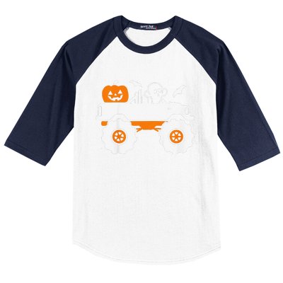 Funny Ghost Pumpkin Riding Monster Truck Lazy Halloween Costume Baseball Sleeve Shirt