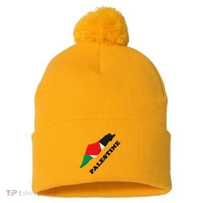 Free Gaza Palestine Flag Arabic Pray For Palestine Pom Pom 12in Knit Beanie