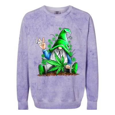 Funny Gnome Pot Leaf 420 Marijuana Weed St Patrick's Day Colorblast Crewneck Sweatshirt