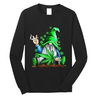 Funny Gnome Pot Leaf 420 Marijuana Weed St Patrick's Day Long Sleeve Shirt