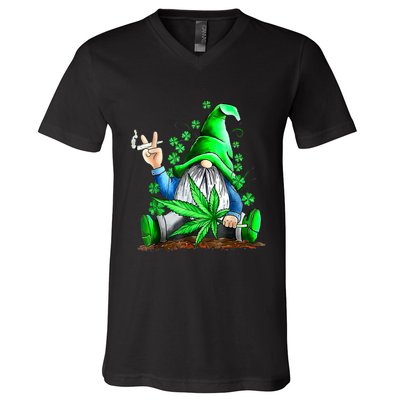 Funny Gnome Pot Leaf 420 Marijuana Weed St Patrick's Day V-Neck T-Shirt