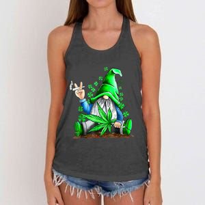 Funny Gnome Pot Leaf 420 Marijuana Weed St Patrick's Day Women's Knotted Racerback Tank