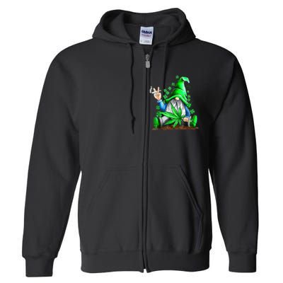 Funny Gnome Pot Leaf 420 Marijuana Weed St Patrick's Day Full Zip Hoodie