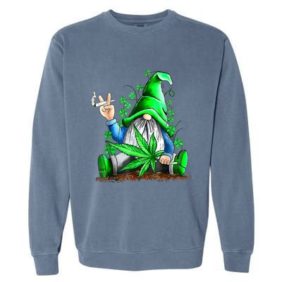 Funny Gnome Pot Leaf 420 Marijuana Weed St Patrick's Day Garment-Dyed Sweatshirt