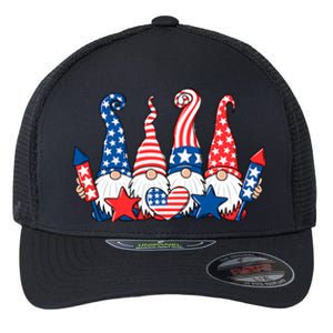 Funny Gnomes Patriotic American Flag Cute Gnomes 4th Of July Flexfit Unipanel Trucker Cap