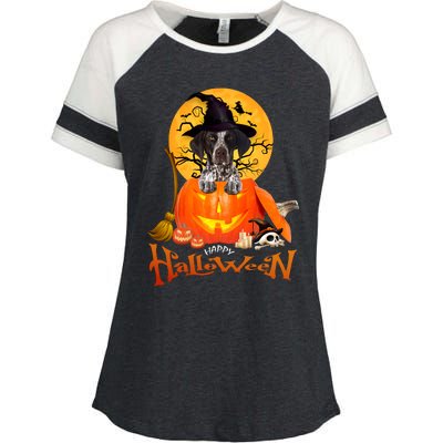 Funny GS Pointer Dog Spooky Halloween Enza Ladies Jersey Colorblock Tee