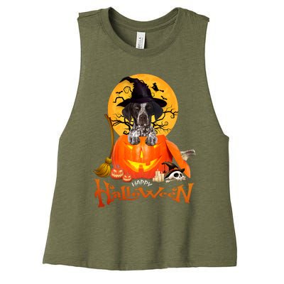 Funny GS Pointer Dog Spooky Halloween Women's Racerback Cropped Tank