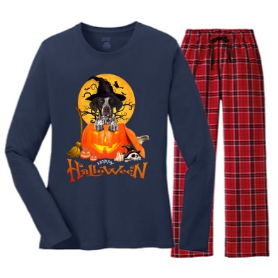 Funny GS Pointer Dog Spooky Halloween Women's Long Sleeve Flannel Pajama Set 