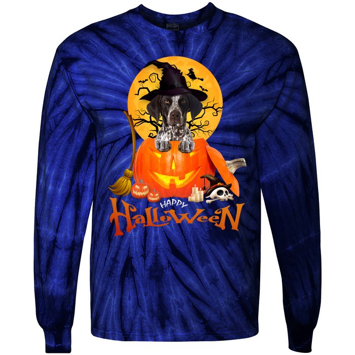 Funny GS Pointer Dog Spooky Halloween Tie-Dye Long Sleeve Shirt