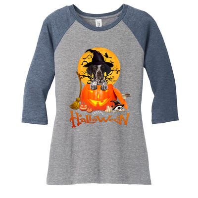 Funny GS Pointer Dog Spooky Halloween Women's Tri-Blend 3/4-Sleeve Raglan Shirt