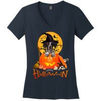 Funny GS Pointer Dog Spooky Halloween Women's V-Neck T-Shirt