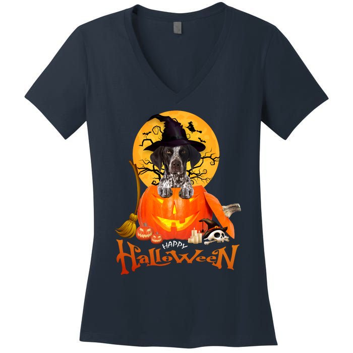 Funny GS Pointer Dog Spooky Halloween Women's V-Neck T-Shirt